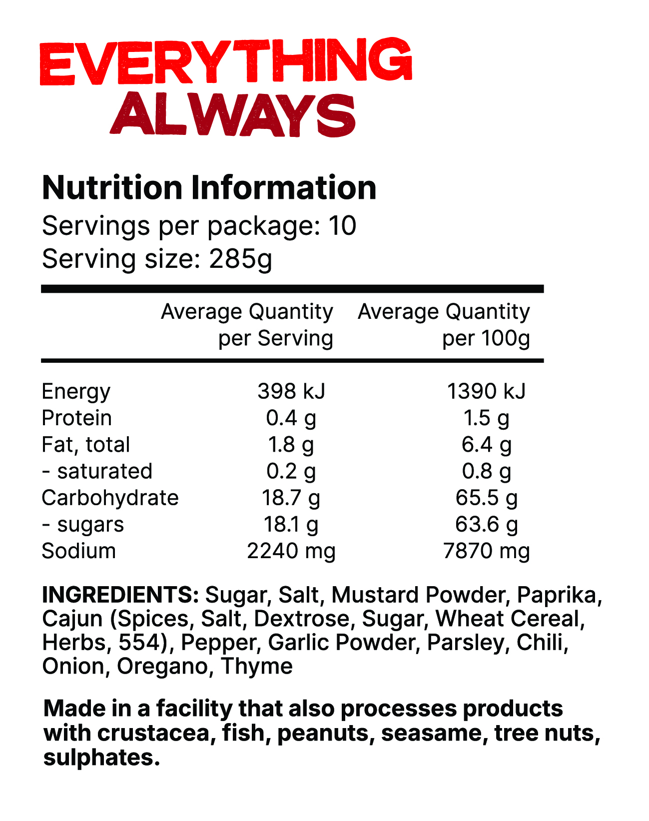 Everything Always Nutrition Information