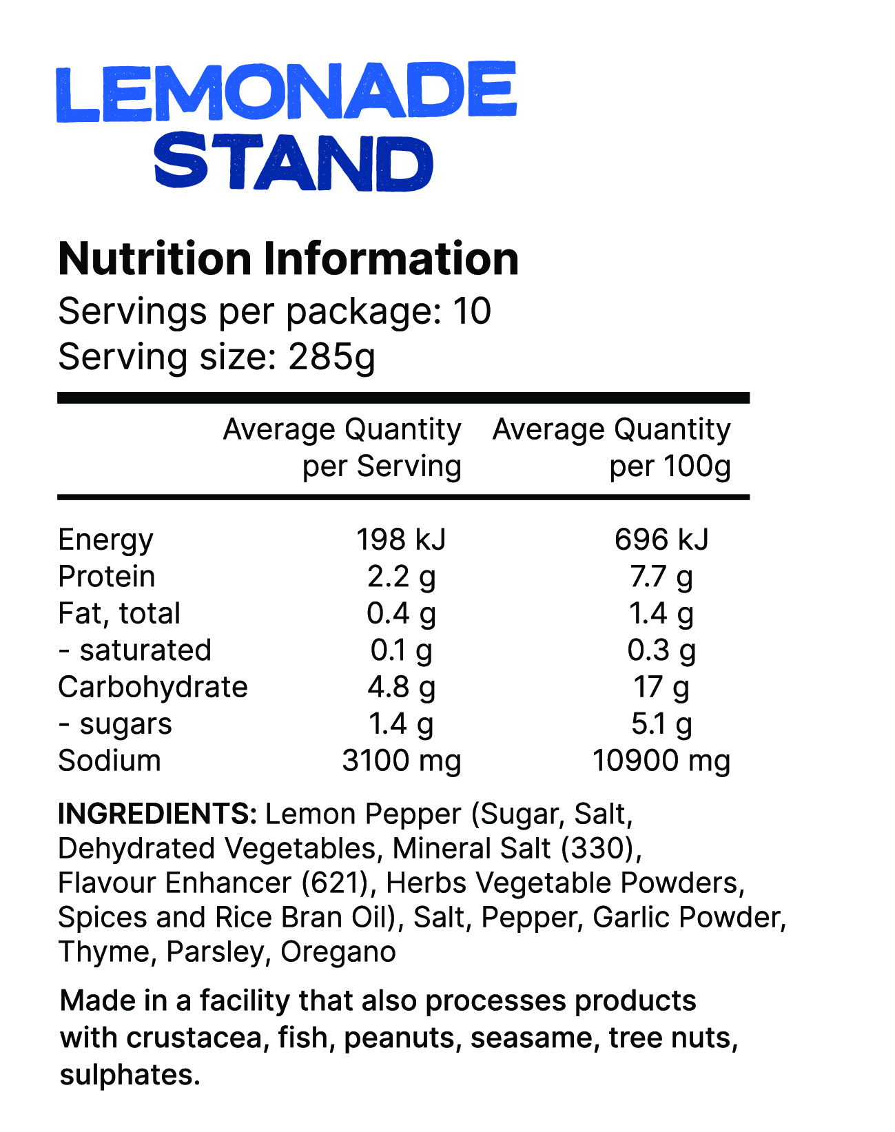 Lemonade Stand Nutrition Information